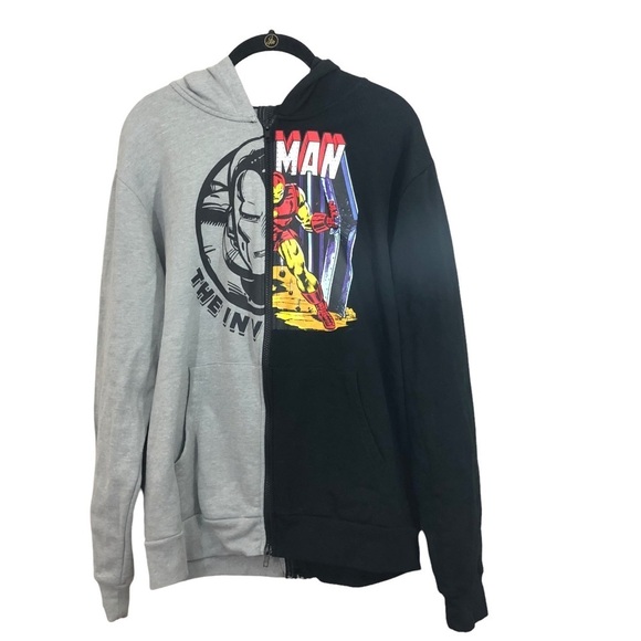 MARVEL Iron Man The Invincible Split Zip Up Graphic Hoodie Jacket Sz M - Picture 1 of 10